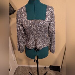 Women's Blue Floral Peasant Blouse